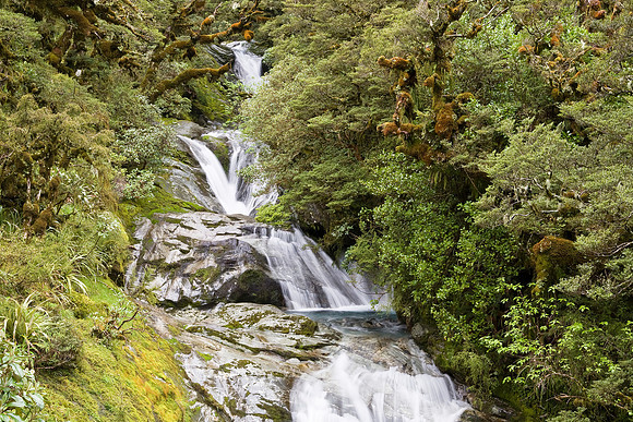 Waterfall in the upper Arthur Valley, Milford Track