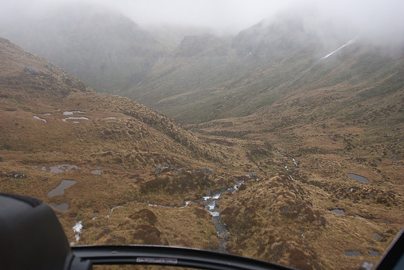 Flying over the upper Plateau Basin, Fiordland