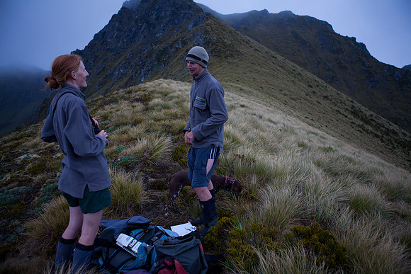Conservation staff on tussock saddle 1