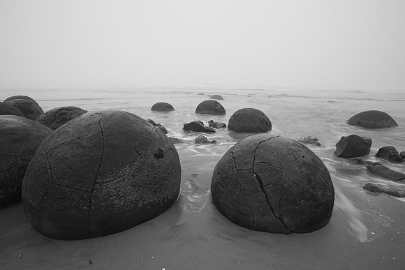 Moeraki Boulders in fog 2
